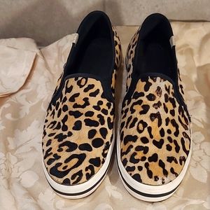 Kate Spade Keds Leopard Print Fur Coating Leather Upper these Slip Ons